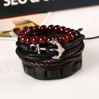 Wholesale Fashion Bracelet Diy Simple Woven Boat Anchor Cow Leather Hand Decoration Rope Multi layer Suit Nautical