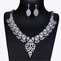 Wholesale Baroque Fashion Jewelry Zircon Silver Gold Necklace Earrings Bridal Wedding Party Dress Accessories Floral Design Birthday Lover Gift Show Host Matching
