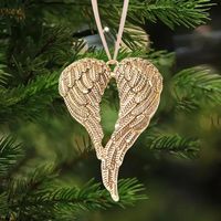 Wholesale Christmas Decorations Angel Wing Hanging Pendant Part Of My Heart Is In Heaven Tree Ornament Family Memorial Home Decoration Souvenir