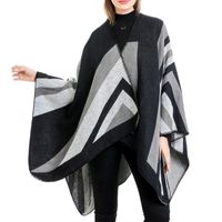 Wholesale Women Autumn Open Front Poncho Cape Color Block Irregular Striped Print Shawl Wrap Thicken Warm Oversize Cardigan Sweater Scarf Scarves