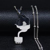 Wholesale Pendant Necklaces Beauty Beast Teapot Teacup Stainless Steel Necklace Silver Color Jewelry Colgantes Mujer Moda N3101S05