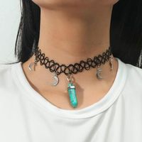 Wholesale Fashion Black Elastic Chain Chokers Necklaces For Women Girls Metal Moon Natural Stone Pendant Necklace Jewelry Gifts
