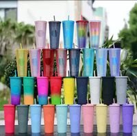 Wholesale 24 oz Durian Personalized Starbucks Tumblers Cups Colors Iridescent Bling Rainbow Unicorn Studded Cold Cup Tumbler coffee mug with straw
