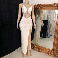 Wholesale Designer White Spaghetti Straps Sexy Prom Dress Mermaid Side Slit Cocktail African Black Girls Short Evening Wear For Party Night
