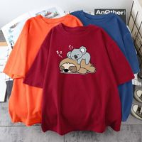 Wholesale Men s T Shirts Lazy Koala Pattern Printed Harajuku T Shirt Unisex Pure Cotton Round Neck Color Summer Casual Daily Fun Fashion Top