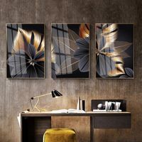 Wholesale Paintings Nordic Abstract Art Oil Painting Black Gold Plant Leaf Canvas Modern Home Decoration Poster Living Room Corridor Mural