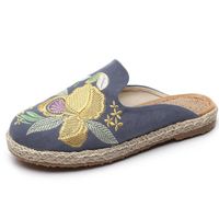 Wholesale Slippers Female Shoes Embroidery National Handmade Cool Slipper Cotton Womens Spring Round toed Flat Summer Half