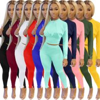 Wholesale Fashion Casual Tracksuit Workout Two Piece Pants Sexy Vacation Outfits Autumn Winter Women Set Solid Color Sports Suit