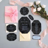 Wholesale Greeting Cards Arrival Invitation Card Wedding Invitations With Custom Printing Black Acrylic Menu Save The Date