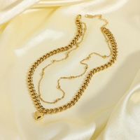 Wholesale Pendant Necklaces K Gold Plated Stainless Steel Thin Round Bead Necklace Cuban Chain Double layer
