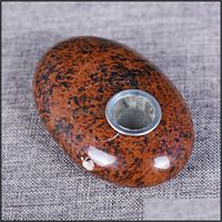 Wholesale Smoking Pipes Accessories Household Sundries Home Garden Natural Obsidian Oval Crystal Pipe Foreign Gem Simple Game Piece Suction Palm Sto