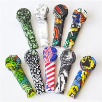 Wholesale Color skull graffiti flag silicone smoking cigarette holder with stainless steel bowl silicones tube E cigarettes Accessories a10