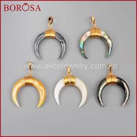 Wholesale BOROSA Multi Kind Shell Gold Wire Wrap Crescent Pendant White Yellow Shell Double Horn Druzy Pendant DIY Jewelry Makings WX020 G0927