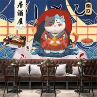 Wholesale Wallpapers Lucky Cat Auspicious Japanese Style Sushi Restaurant Industrial Decoration Wallpaper Izakaya Background Wall Paper Mural D