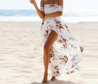 Wholesale Women Chiffon Split Dress Off Shoulder Short Sleeve Summer Midi Dresses Flower Print Beach Wear Plus Size S XL