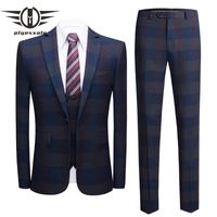 Wholesale Plyesxale Fashion Plaid Men Suits For Wedding Groom Wear Three Piece Mens With Pants Prom Party Christmas Suit Man Q508 Men s Blazers