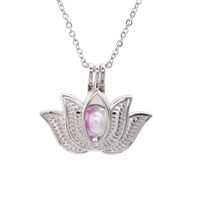 Wholesale Pendant Necklaces pc Large Lotus Flower Pearl Cage Lockets Necklace With Stainless Steel Chain For Oyster Pearls Essential Oil Diffuse