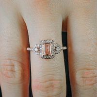 Wholesale Wedding Rings Fashion Est Antique Vintage Design Milgrain Carat Round Morganite Ring Set For Woman Jewelry Engagement Gifts