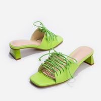 Wholesale Slippers Women Slides Open Toe Low High Heels Shoes Sandal Female Leisure Ankle Lace Up Outdoor House
