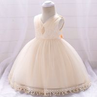 Wholesale Toddler Baby Girls Lace Birthday Dress Beading Ball Gown Wedding Dress Summer Newborn Formal Kids Party Clothes Infant Baptism Dresses Pageant Dress