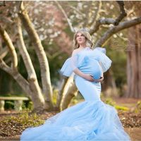 Wholesale Casual Dresses Chamrming Pink Puffy Tulle Maternity Cap Sleeves Mermaid Shape Fluffy Long Pregnancy Gowns Custom Made Plus Size