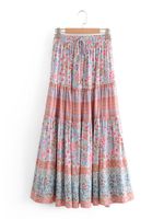 Wholesale Beho women long skirts Summer Cotton and Spandex Pleated Floral Printing Casual Women Ankle length Skirt