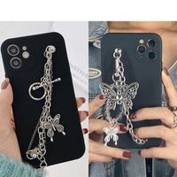 Wholesale Beautiful Elegant Retro Punk Metal Butterfly Strap Cases Bracelet Chain Matte Silicone Camera Protective Shockproof For iPhone Mini Pro Max XR XS X Plus