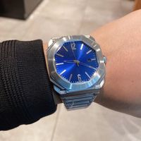 Wholesale Squar Octo Roma Collection Automatic Blue Dial Watches MM Mechanical Glack Back Men Watch Stainless Steel Strap Mens Wristwatches