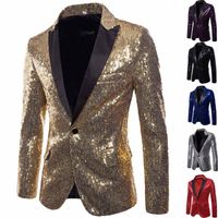Wholesale Men s Jackets TELOTUNY Suit Fashion Sequin Party Tops Casual One Button Fit Coat Long Sleeve Turn Down Collar Slim Jacket With Pocket