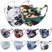 Wholesale ice silk face mask adult color printed cartoon camo masks for men women black blue green red camouflage dustproof and breathable facemask