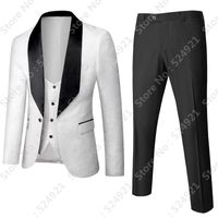 Wholesale Custom Made Groomsmen White And Black Groom Tuxedos Shawl Lapel Men Suits Wedding Man Jacket Vest Pants Tie Z176 Men s Blazers