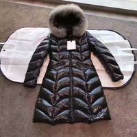 Wholesale Women Puffer Long Down Jacket Quilted Zipper Closure Pockets Snap Belt Warm Coat Classic Designer Lady Fur Hooded Winter Short Outwear