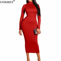 Wholesale Dresses Turtleneck Bodycon Dress Women Autumn Solid Long Sleeve Office Ladies Form Fitted Spring Black Pencil Sexy