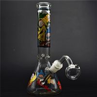 Wholesale 10 inch glass beaker bong Hand Painting dab oil rig bubbler smoking pipes recycler honeycomb bongs with mm downstem oil burner pipes
