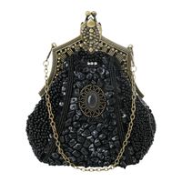 Wholesale Wallets s Style Women Party Clutch Black Beaded Top Frame Flapper Purse Vintage Deco Diamonds Sequin Evening
