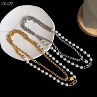 Wholesale 2021 available top quality Necklaces silver gold pearls knock stainless steel thin chain coming box and dust bag