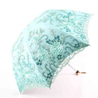 Wholesale Noble Princess Embroidered Sunscreen Manual Three Folding Woman Parasol Transparent Lace UV Mini Pocket Umbrella Rain