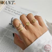 Wholesale WANTME Real Sterling Silver Personality Resizable Moon Star Shield Baby Initial Letter Ring For Women Statement Jewelry Gift