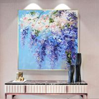 Wholesale Paintings Purple Blue Flower Handmade Oil Painting On Canvas Abstract Knife Home Living Room Decoration Artwork Unframed Mural
