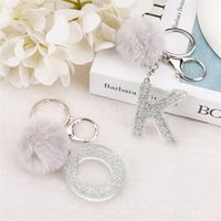 Wholesale 1PC Keyring Silver Color English Letter Resin Keychain with Puffer Ball Words A TO Z Handbag Charms for Woman