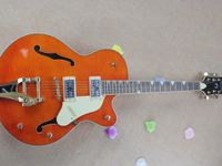 Wholesale Thick body jazz semi hollow double F hole rocker electric guitar orange yellow guard plate