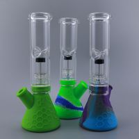 Wholesale High quality beaker bong food grade silicone top glass percolator bong SILICLAB newest dab rigs oil rig with bowl factory outlet