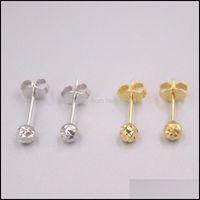 Wholesale Stud Jewelrystud Au750 Real Solid K Yellow White Gold Earrings Woman Luck Mmw Carved Ball Drop Delivery Db84Z