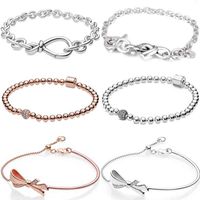 Wholesale Chunky Infinity Knotted Heart Rose Beads Pave Crystal Sliding Bracelet Bangle Fit Pandora Sterling Silver Bead Charm Jewelry