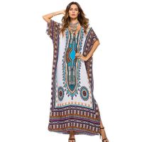 Wholesale Unisize Multi Colors Modern African Dashiki V Neck Bohemian Style Lady Summer Beach Dresses Casual