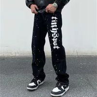Wholesale Men s Jeans Painted Letter Washed Retro Straight Denim Pants Mens and Womens Hip Hop Loose Casual Trousers