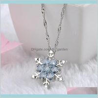 Wholesale Pendant Jewelrycharm Vintage Lady Blue Crystal Snowflake Zircon Flower Sier Necklaces Pendants Jewelry For Women Drop Delivery P71Ng