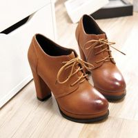 Wholesale Dress Shoes Brand Designers Spring Autumn Women Black Brown High Heels Lacing Platform Ankle Boots Chunky Size