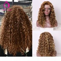 Wholesale OLEY Brown Wig Heat Resistant Drag Queen Synthetic Lace Front Wig Highlight Blonde Kinky Curly Punk Ombre Wigs For Black Women