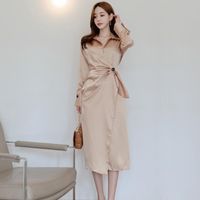 Wholesale Winter Temperament Of Han Edition Cultivate One s Morality Show Thin Dress Smoke Plait To Collect Waist Fashion Shirt Casual Dresses